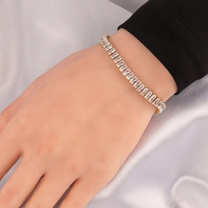 Wholesale Square Zircon Stainless Steel Single Row Tennis Gold Plated Bracelet